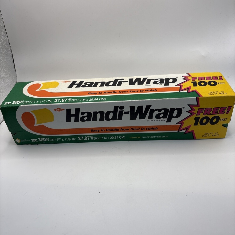 Vtg 1992‎ Dow Handi-Wrap 300 Sq Ft Plastic Film Sharp Cutting Edge Box NOS